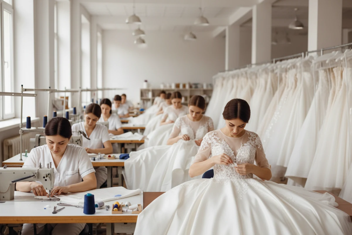 Production de robes de mariée en gros de qualité supérieure chez Huasha.
