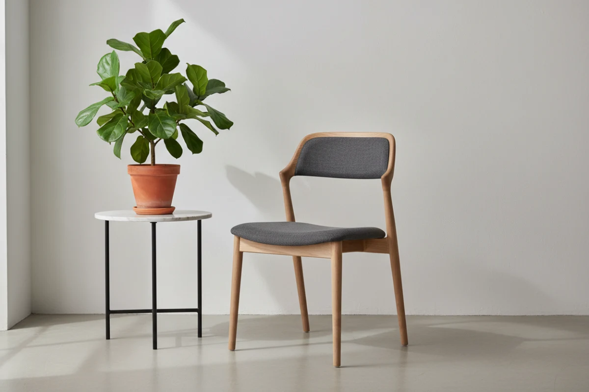 Ergonomic ASKT dining chair styled in a minimalist interior setup.