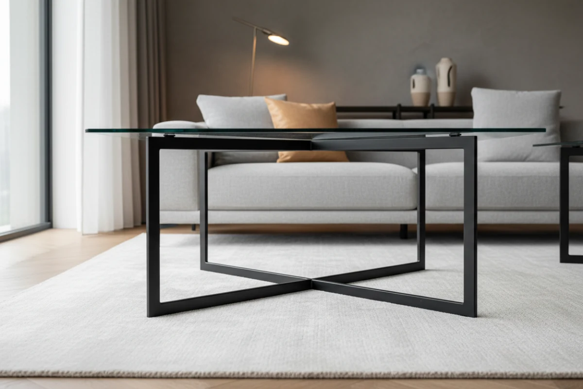 Durable powder-coated metal legs of an ASKT dining table.