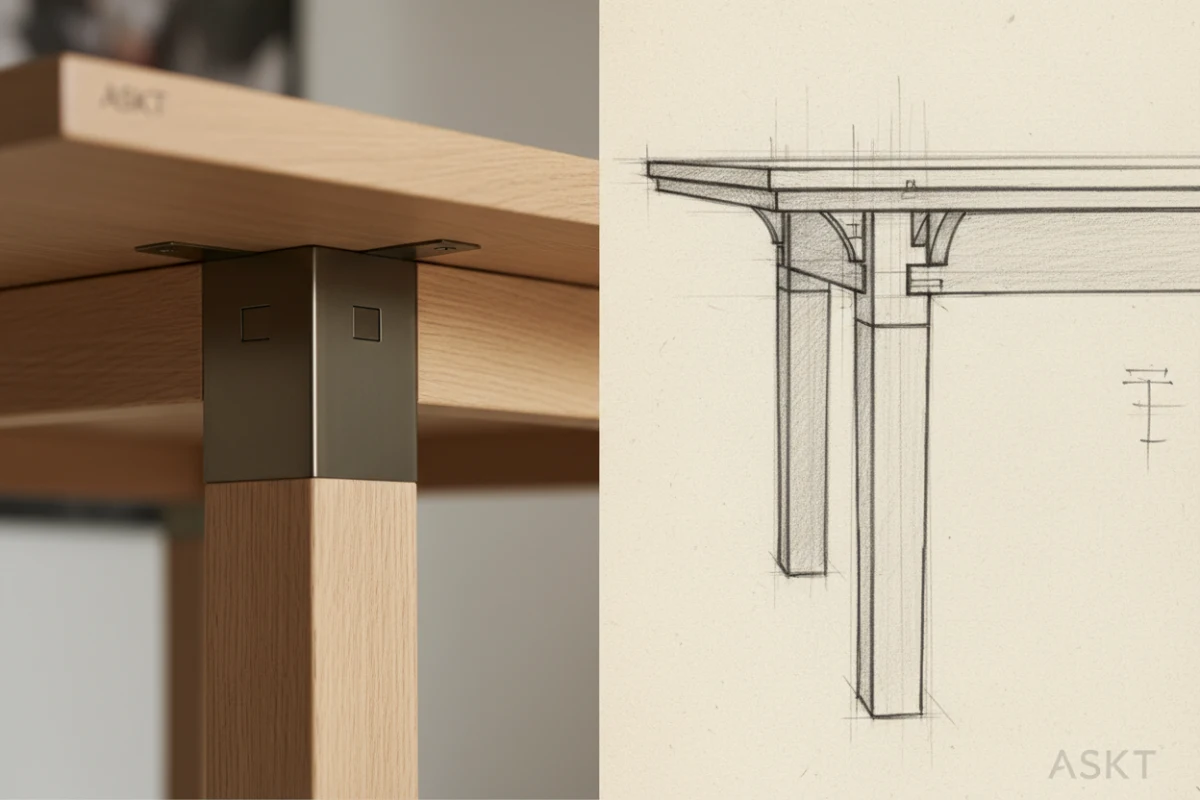 Detail of structural joinery and engineering under an ASKT table.