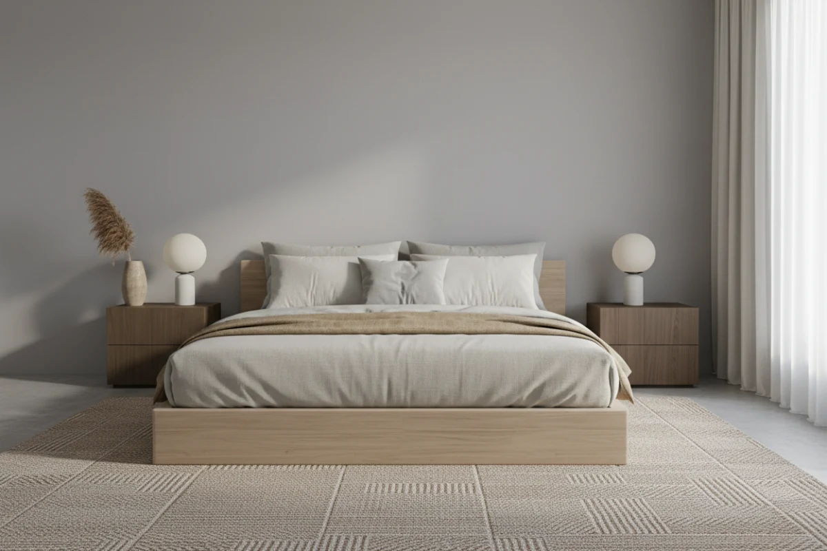 Minimalist bedroom interior featuring an ASKT platform bed and modern home decor.