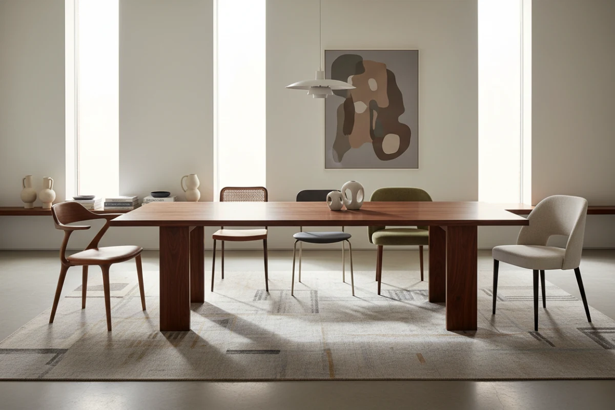 An oil-finished walnut dining table by ASKT in a modern dining setting.
