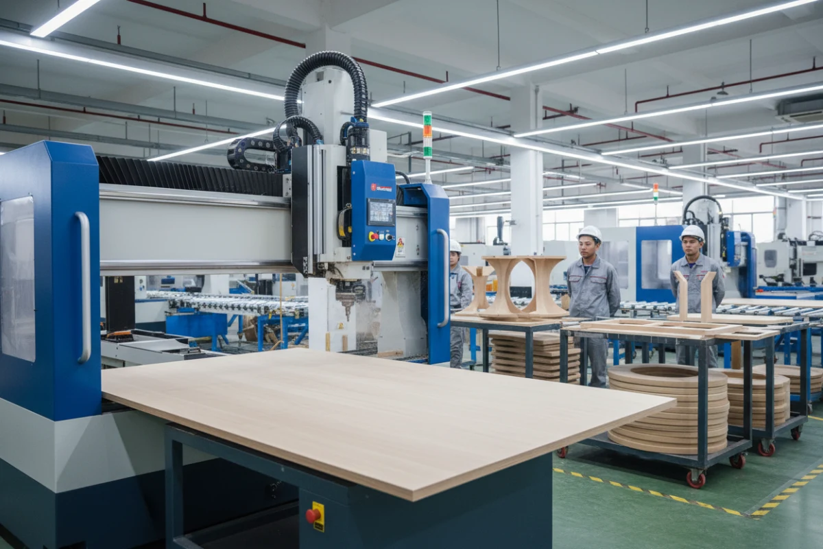 Inside a state-of-the-art commercial grade furniture factory in China.
