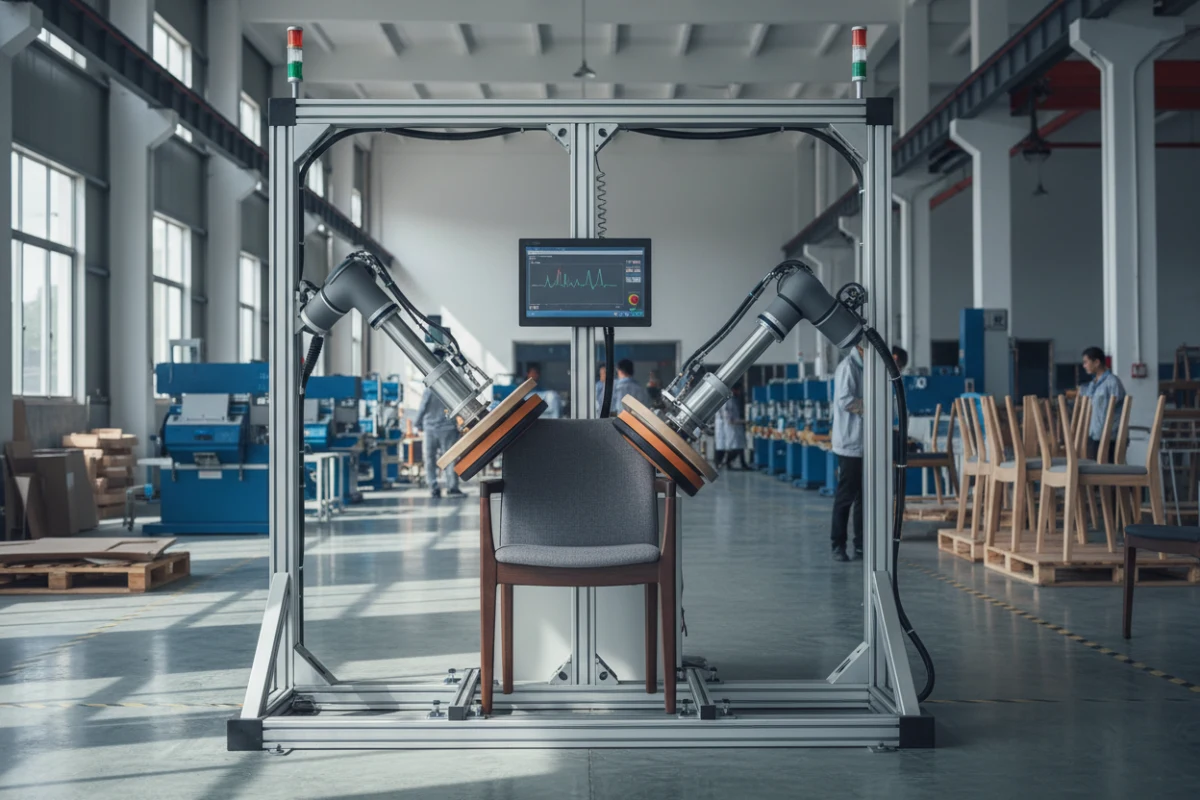 In-house EN 12520 structural testing at a dining chair manufacturer China.