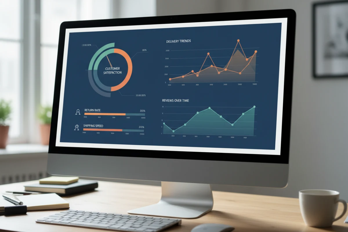 A digital dashboard comparing home goods retailer performance.
