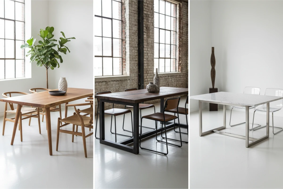 Comparison of different dining table styles for furniture retail sourcing.