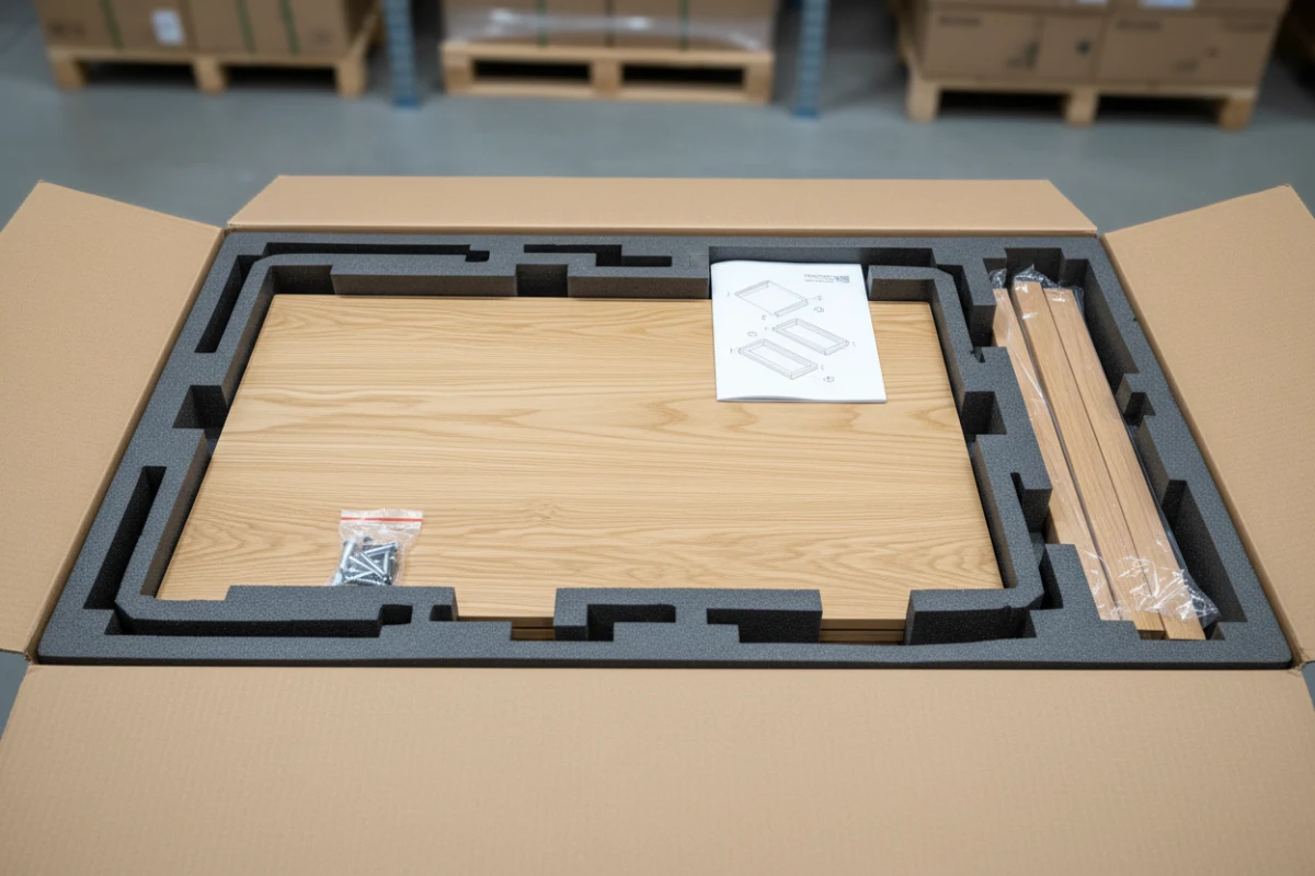 Flat-pack packaging design for KD dining room furniture with foam protection