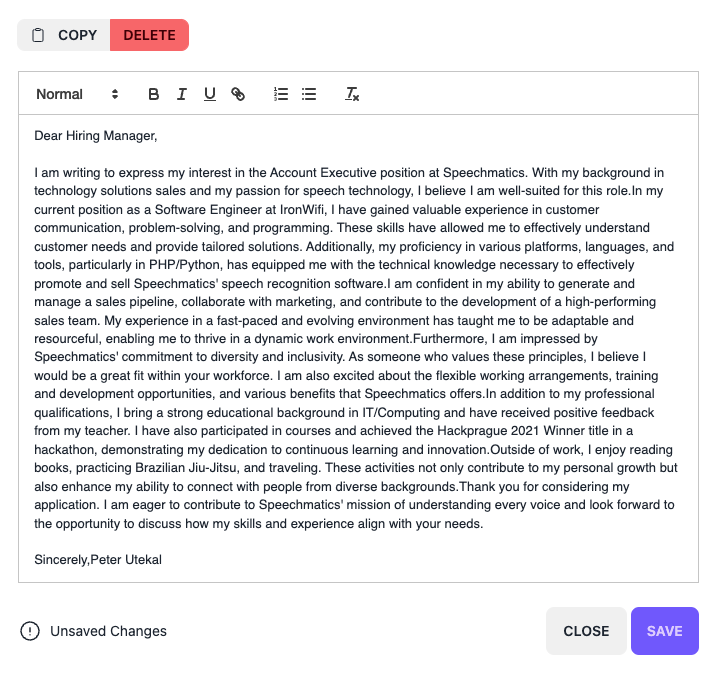 ai cover letter generator