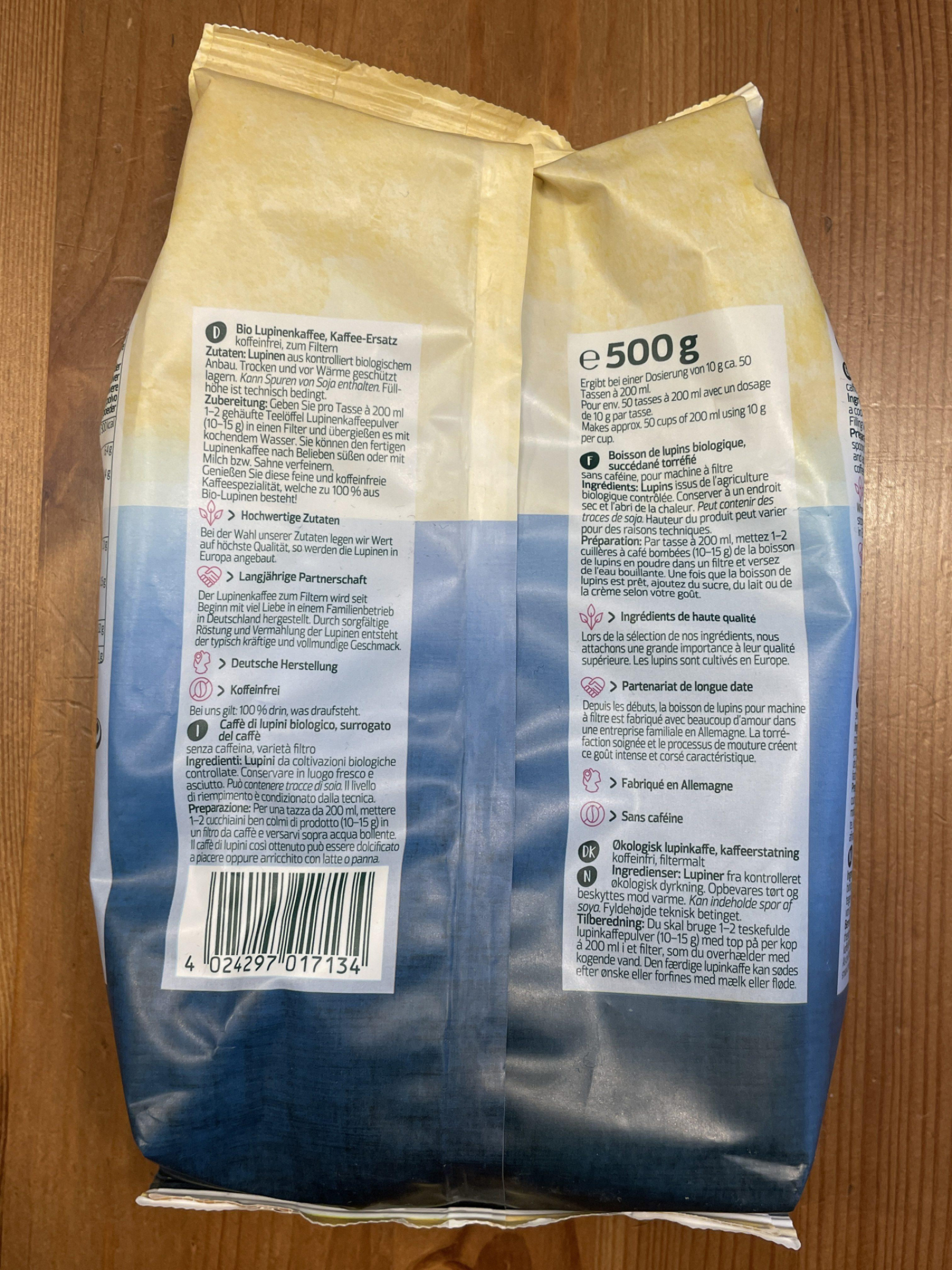 Naturata empfiehlt für den Lupinenkaffee 1-2 gehäufte Teelöffel pro 200ml Tasse - passt aus meiner Sicht auch
