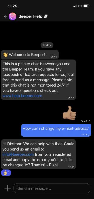 Support bei einem Messenger ist eine Neuerung. Und er funktioniert bei Beeper auch noch. Problem innerhalb weniger Stunden gelöst