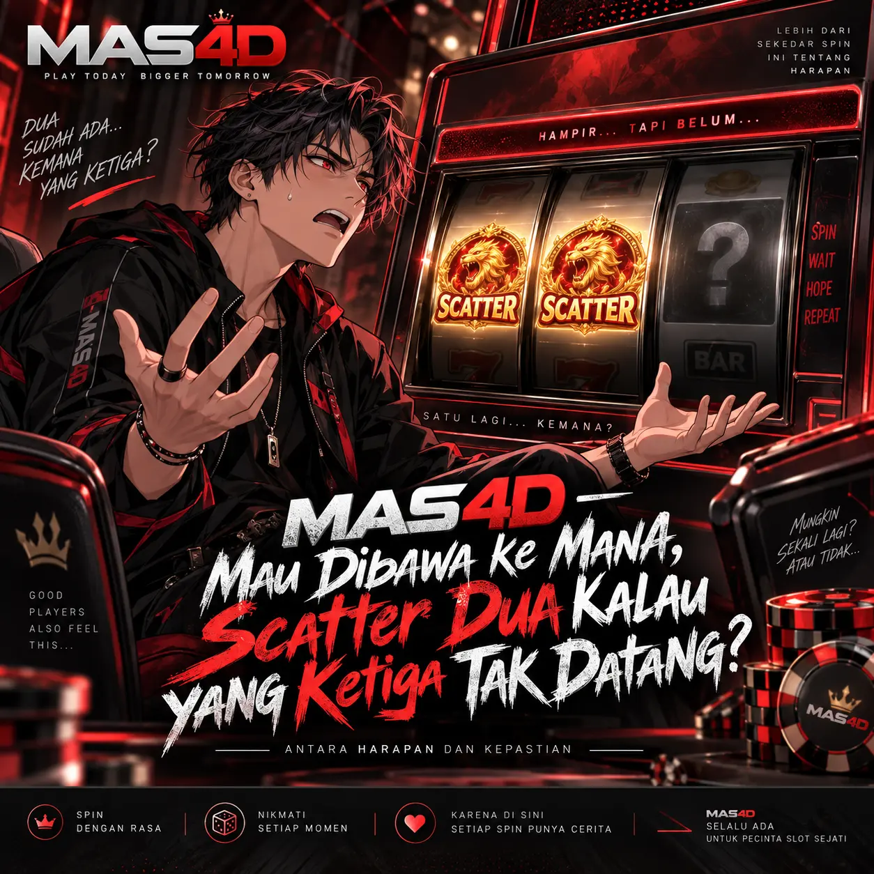 Mungkin termasuk: Tampilan slot bertema emas dan cokelat dengan ikon scatter, wild, dan gulungan bonus yang menonjol.