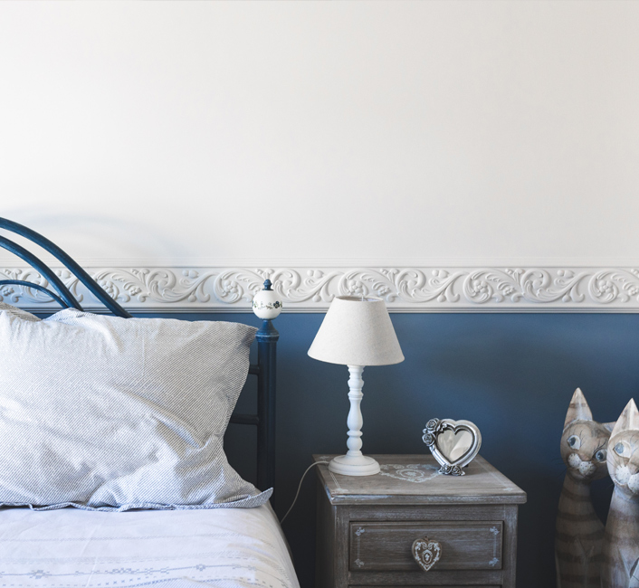 peinture decoration chambre bleue et blanche