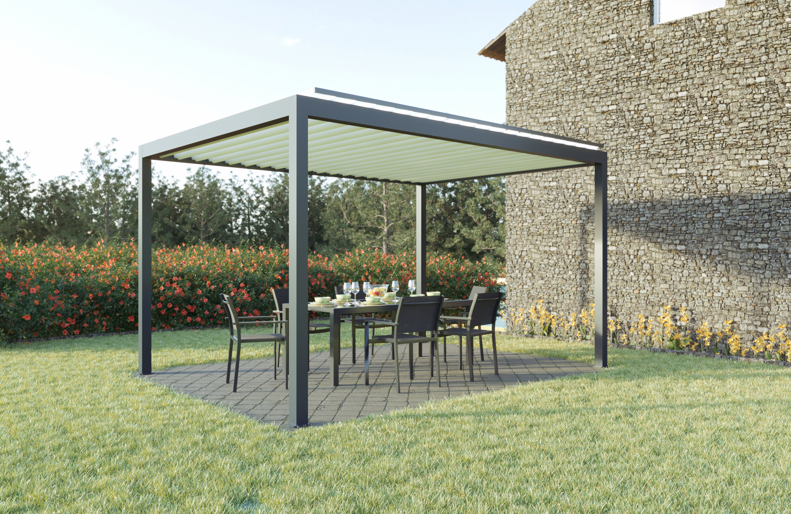 Pergola Aluminium Toit Plat Autoportée 3x3 m