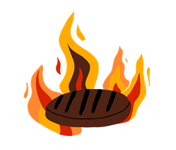 Ícone de um hamburguer sendo grelhado no fogo.