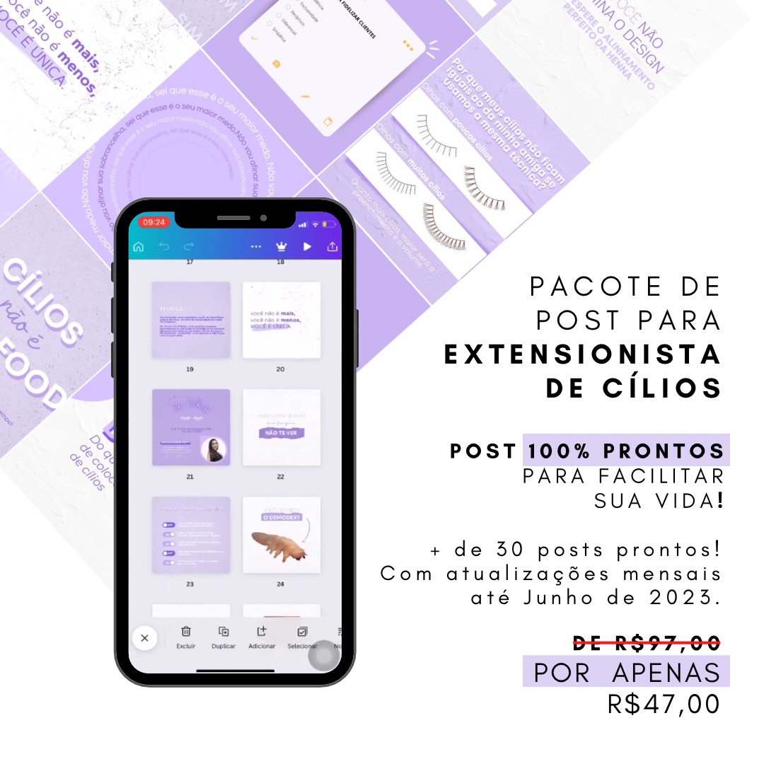 Pack da Lash Designer - conteúdos de cílios prontos para seu feed thumbnail