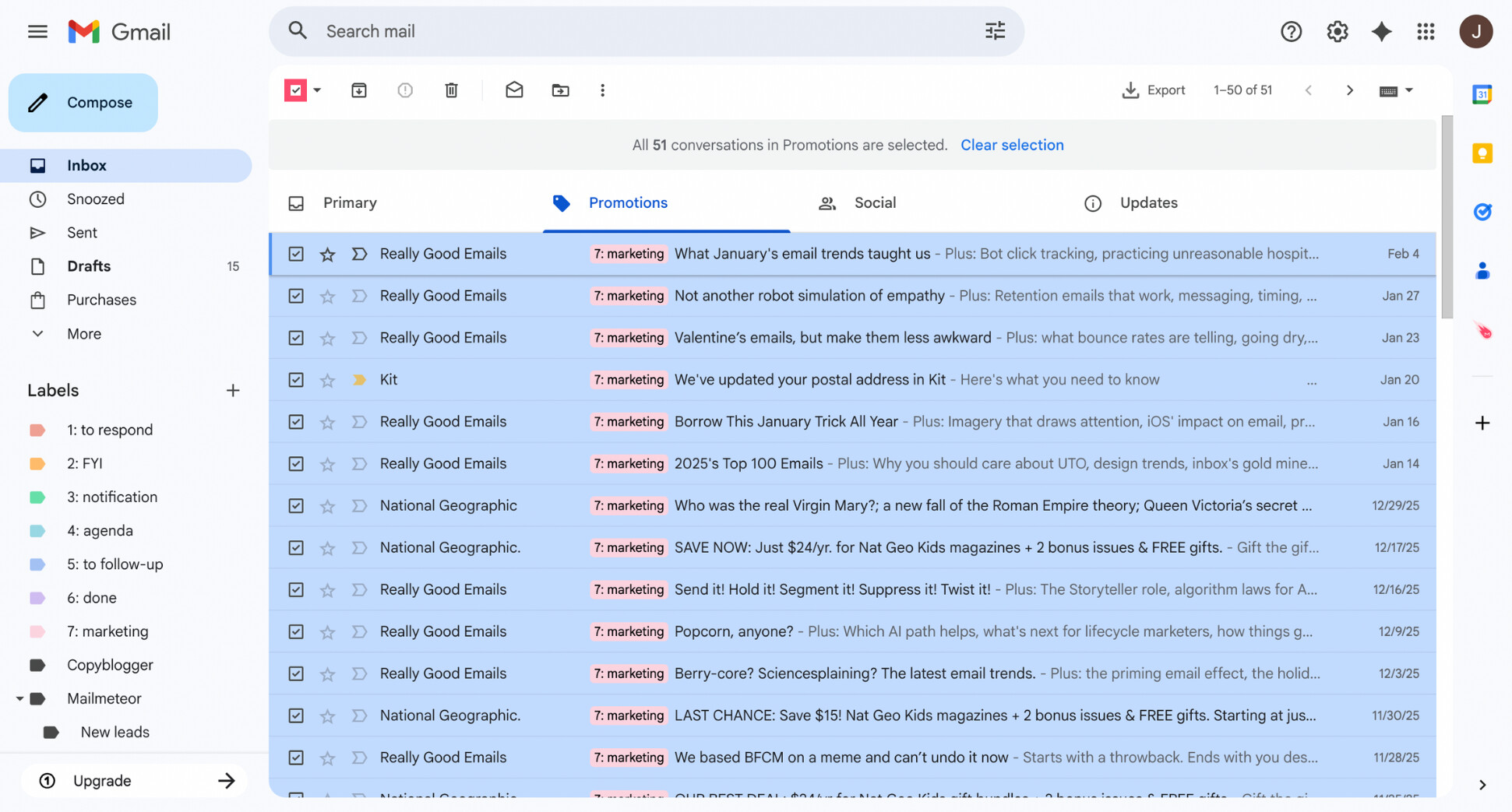 Select all emails checkbox in Gmail