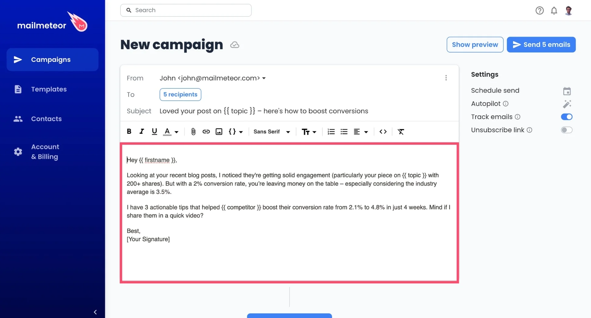 A cold email using the P.C. formula