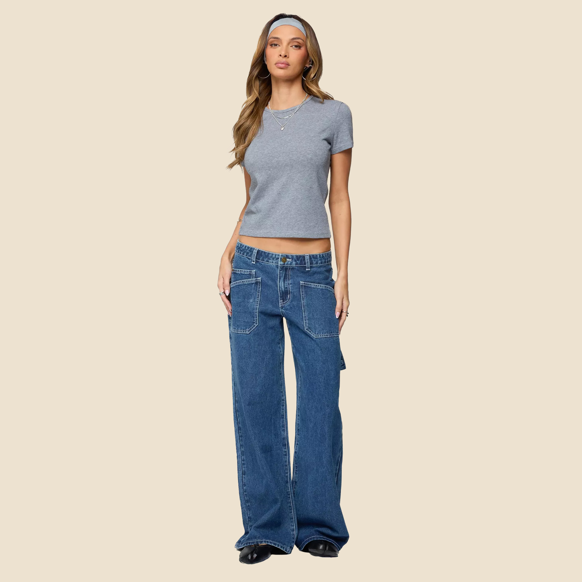 Woman in '90s baggy jeans