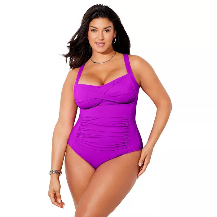 Woman in Swimsuits for All Plus Size One-Piece Swimsuit in Fuschia