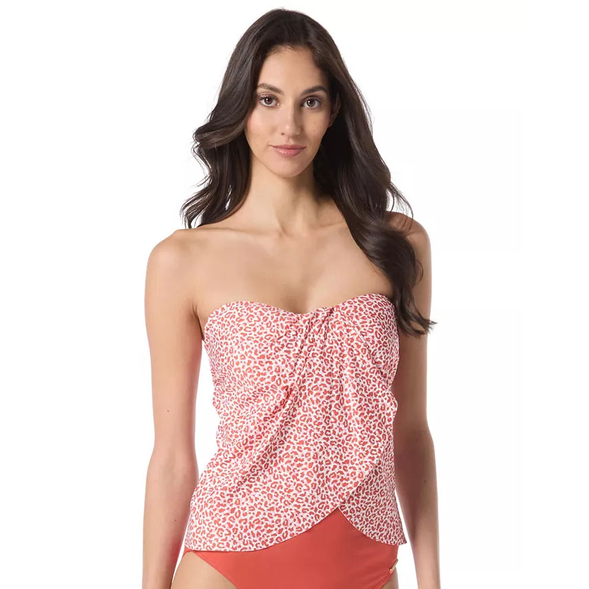 Woman in Vince Camuto Draped Tankini in Pink