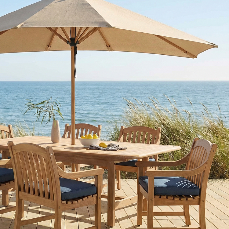 Summer Home Refresh - Deck chairs and table with umbrella