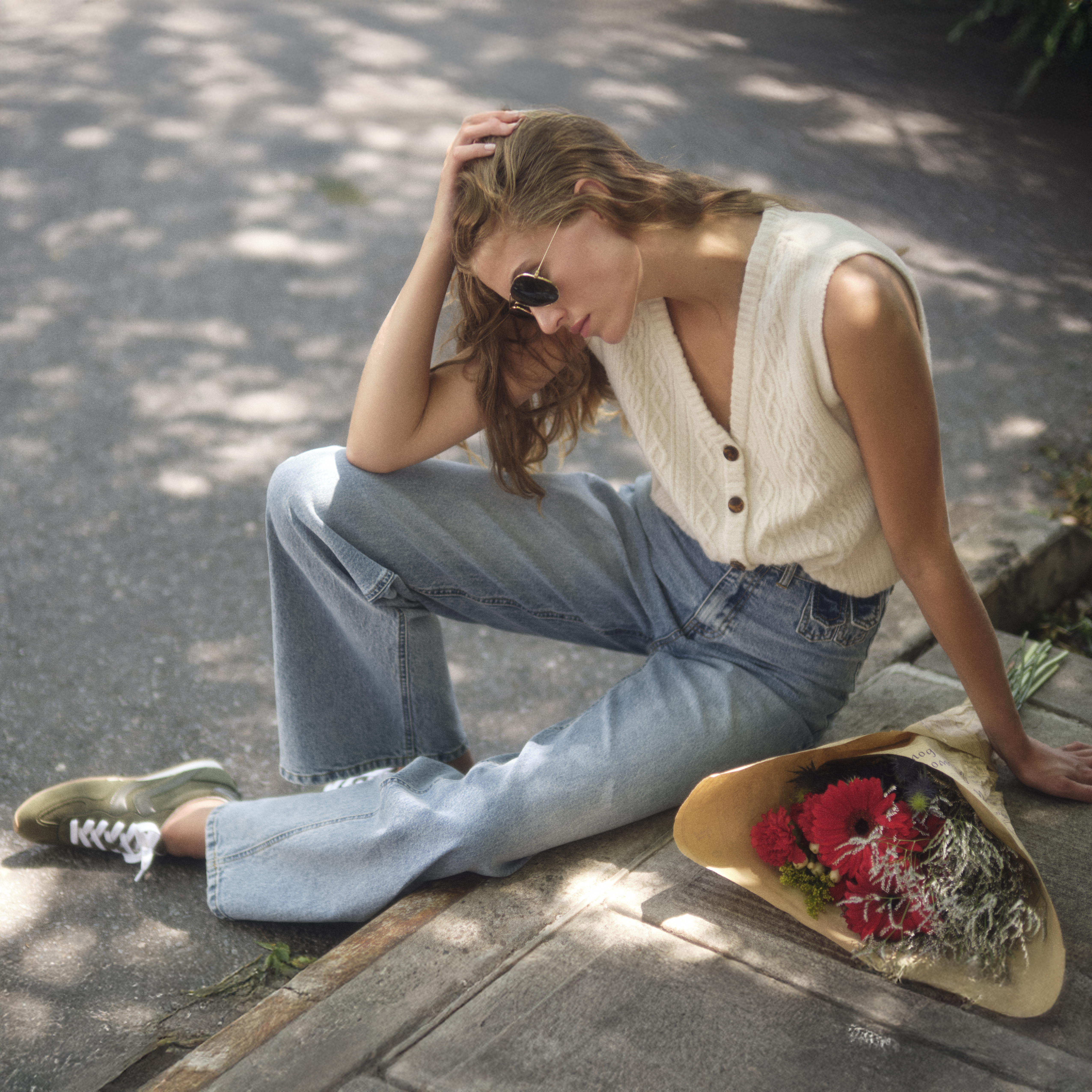 Woman in light blue denim jeans