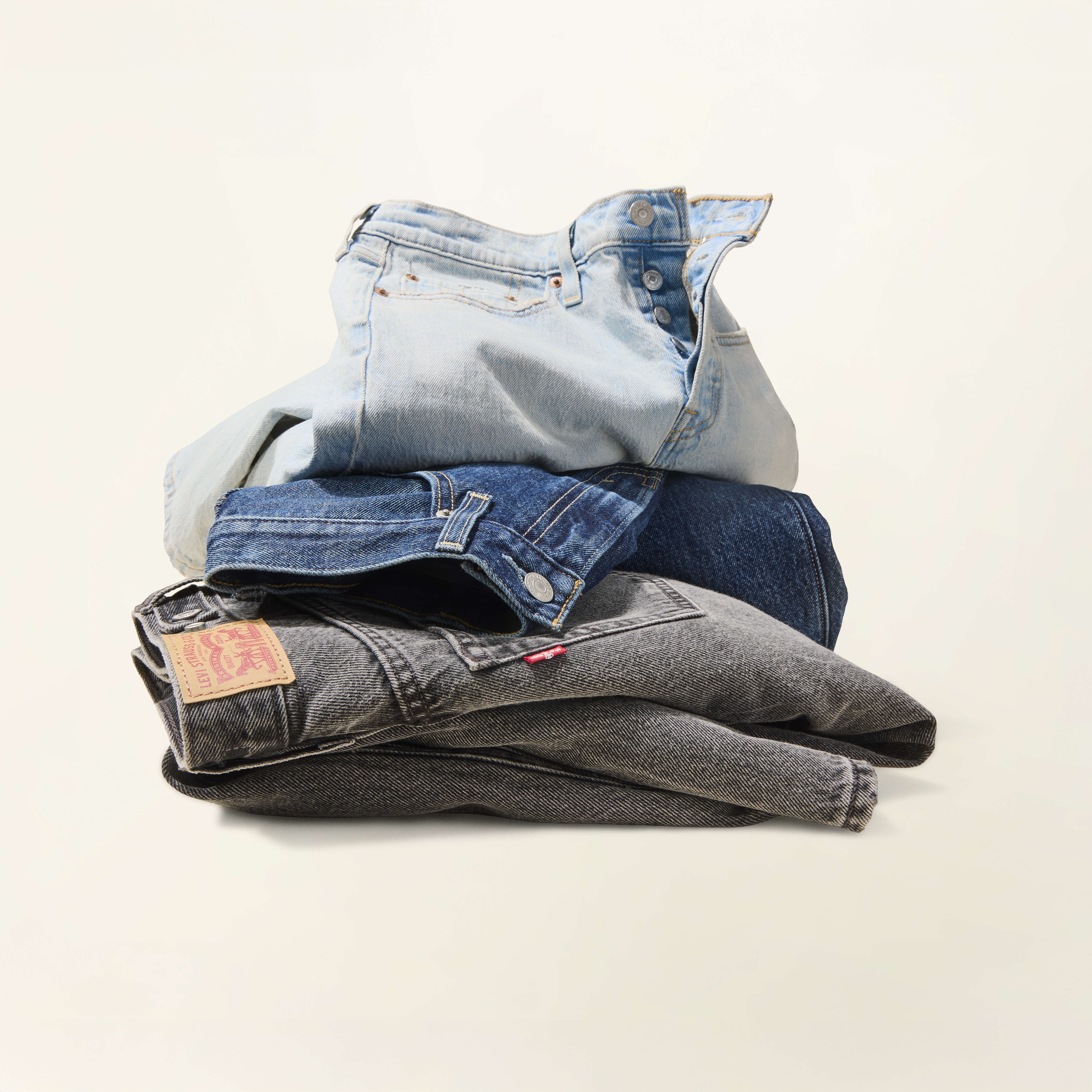 Denim jeans in different washes