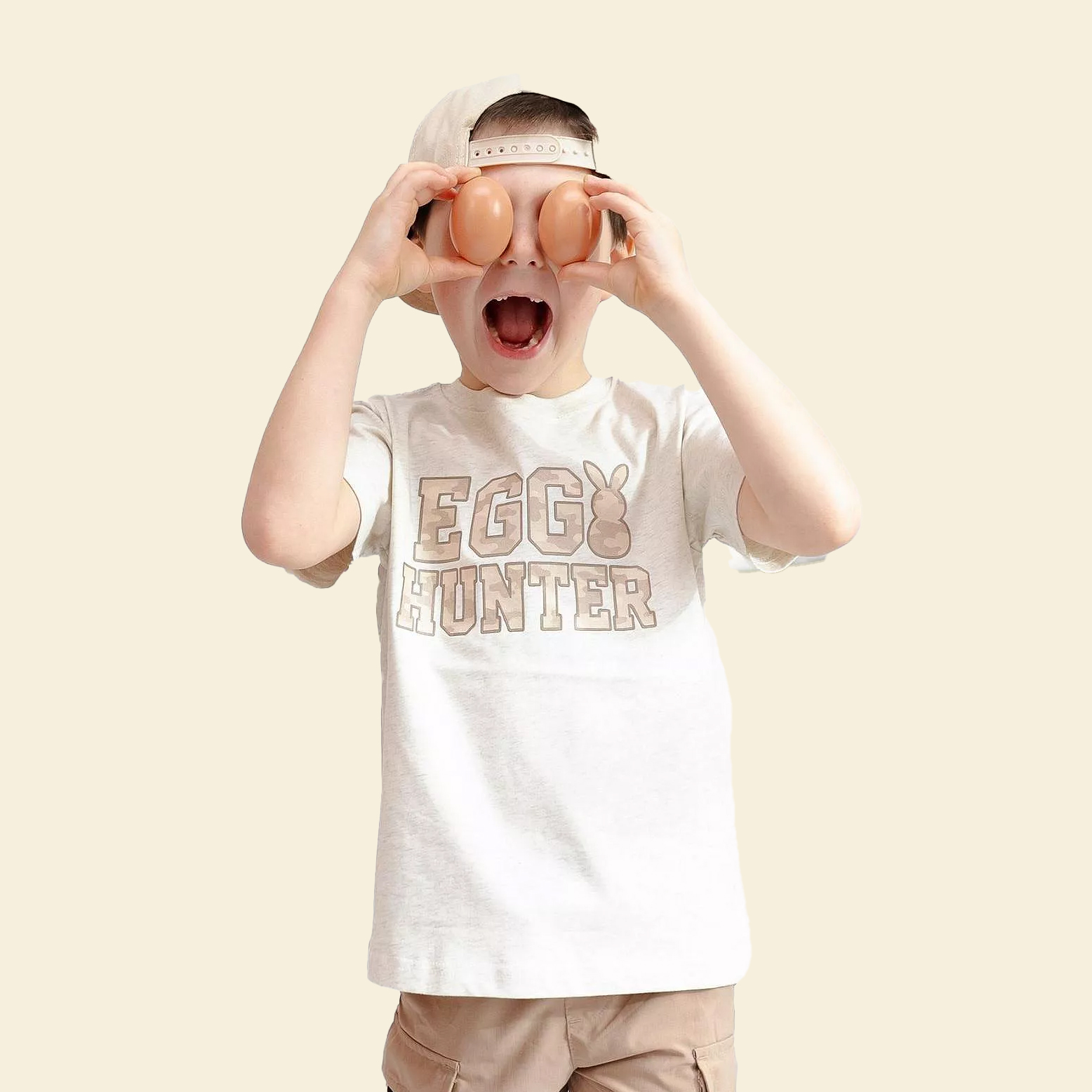 Boy in Easter graphic t-shirt