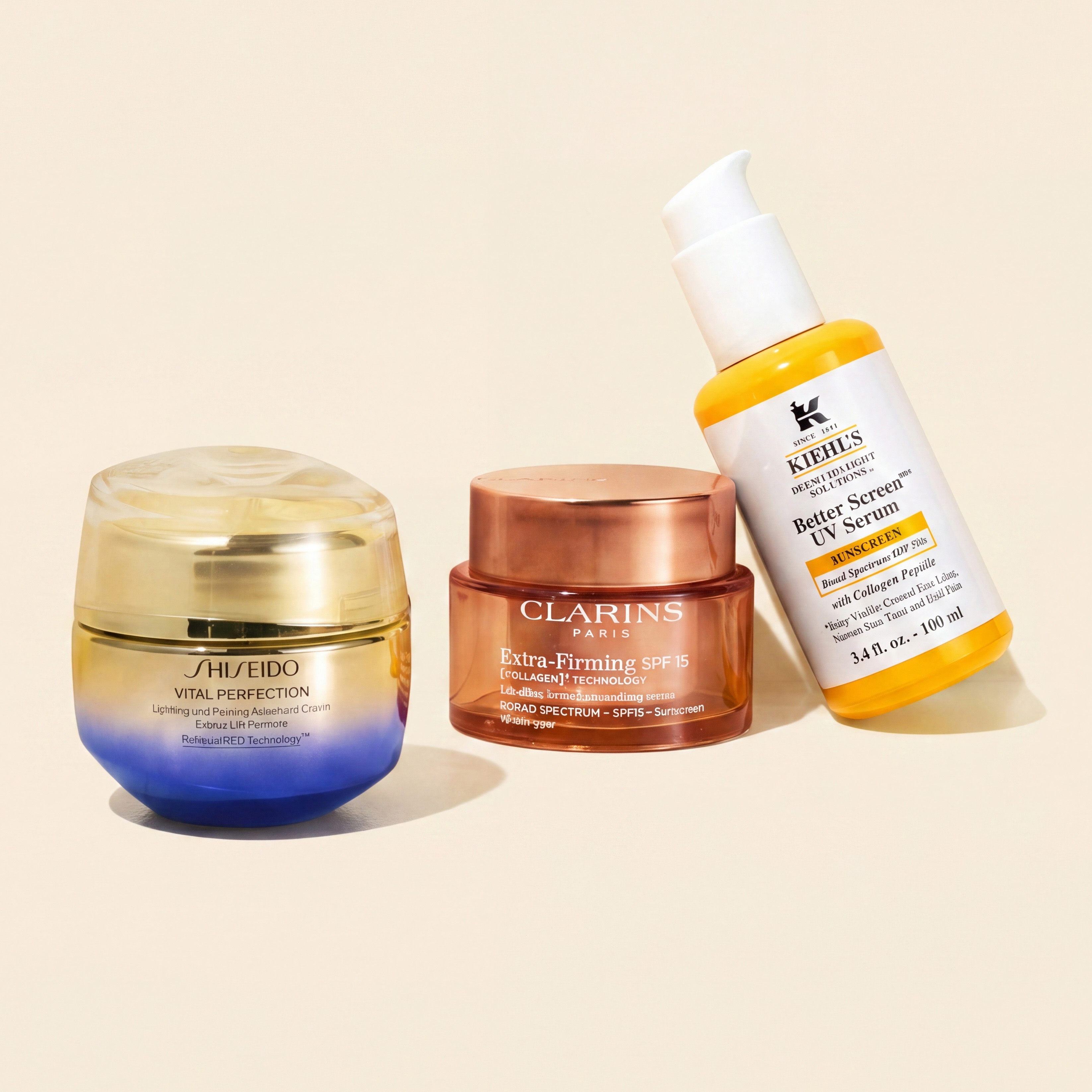 Shiseido face sunscreen, Clarins face sunscreen, Kiehl's face sunscreen 