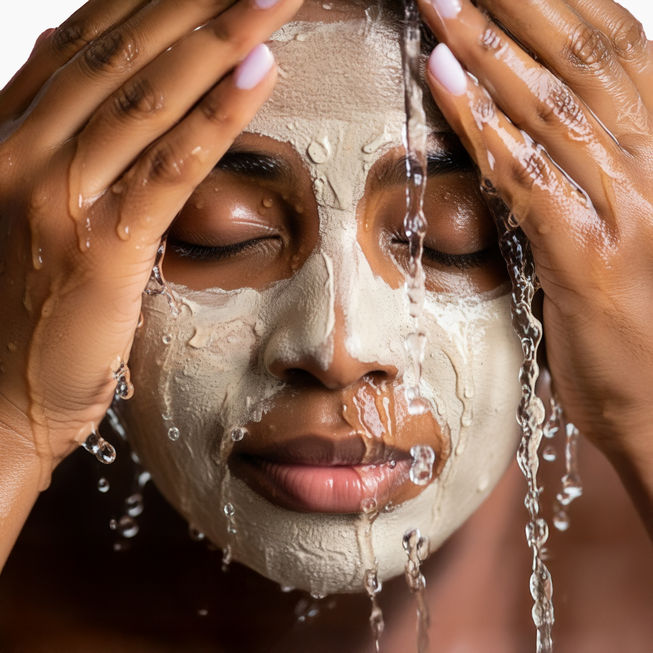 Woman washing off face mask