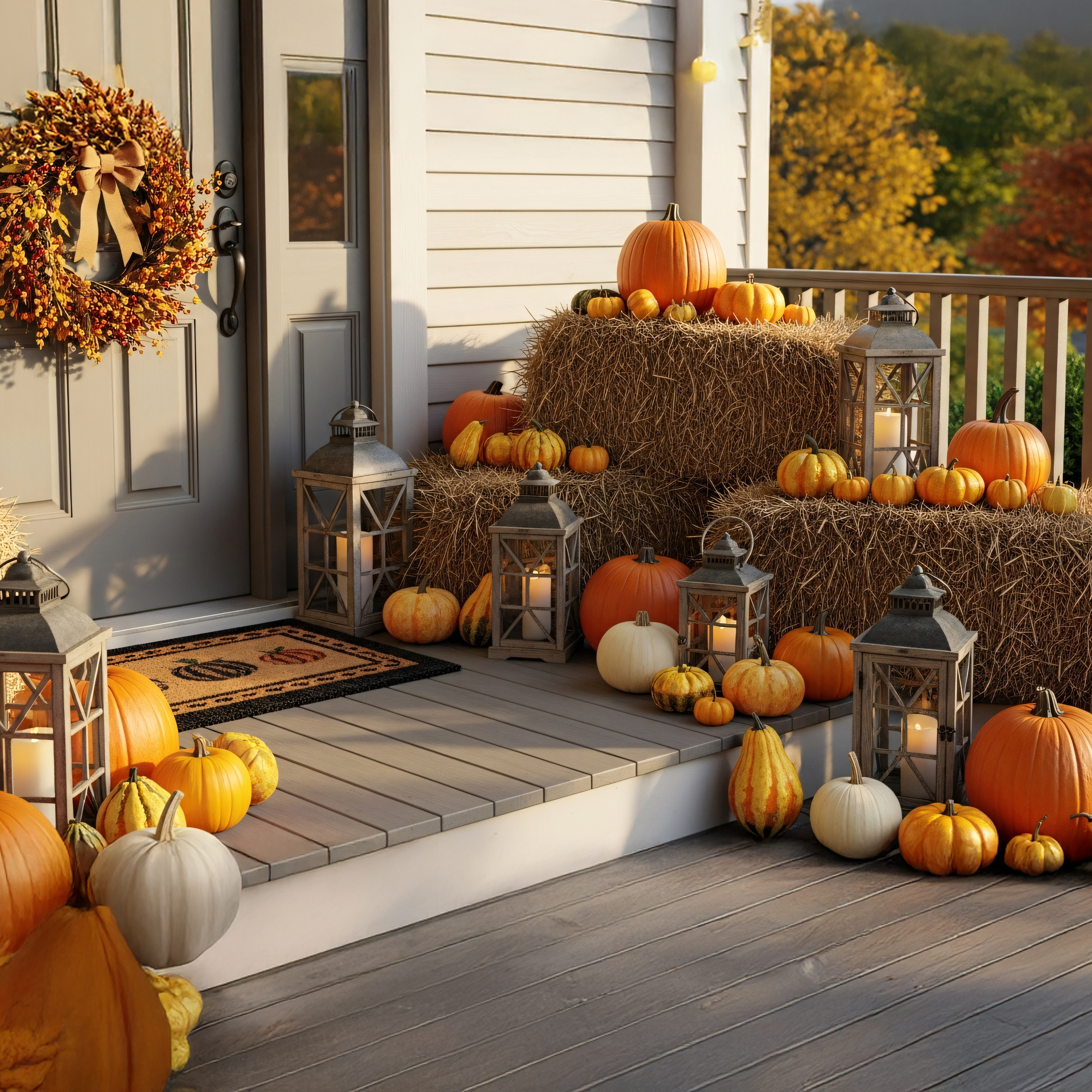 Fall porch pumpkins