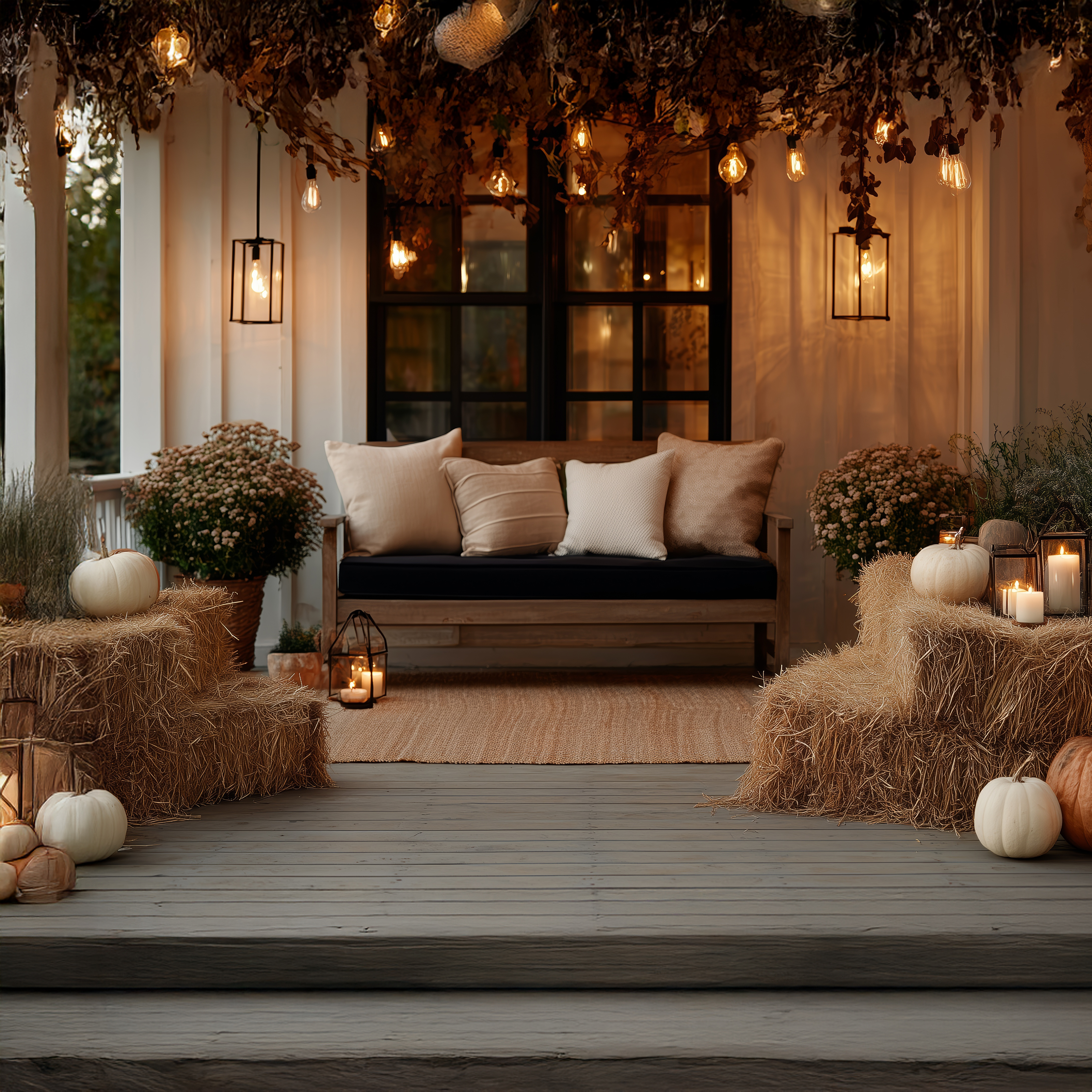Fall porch with lighting