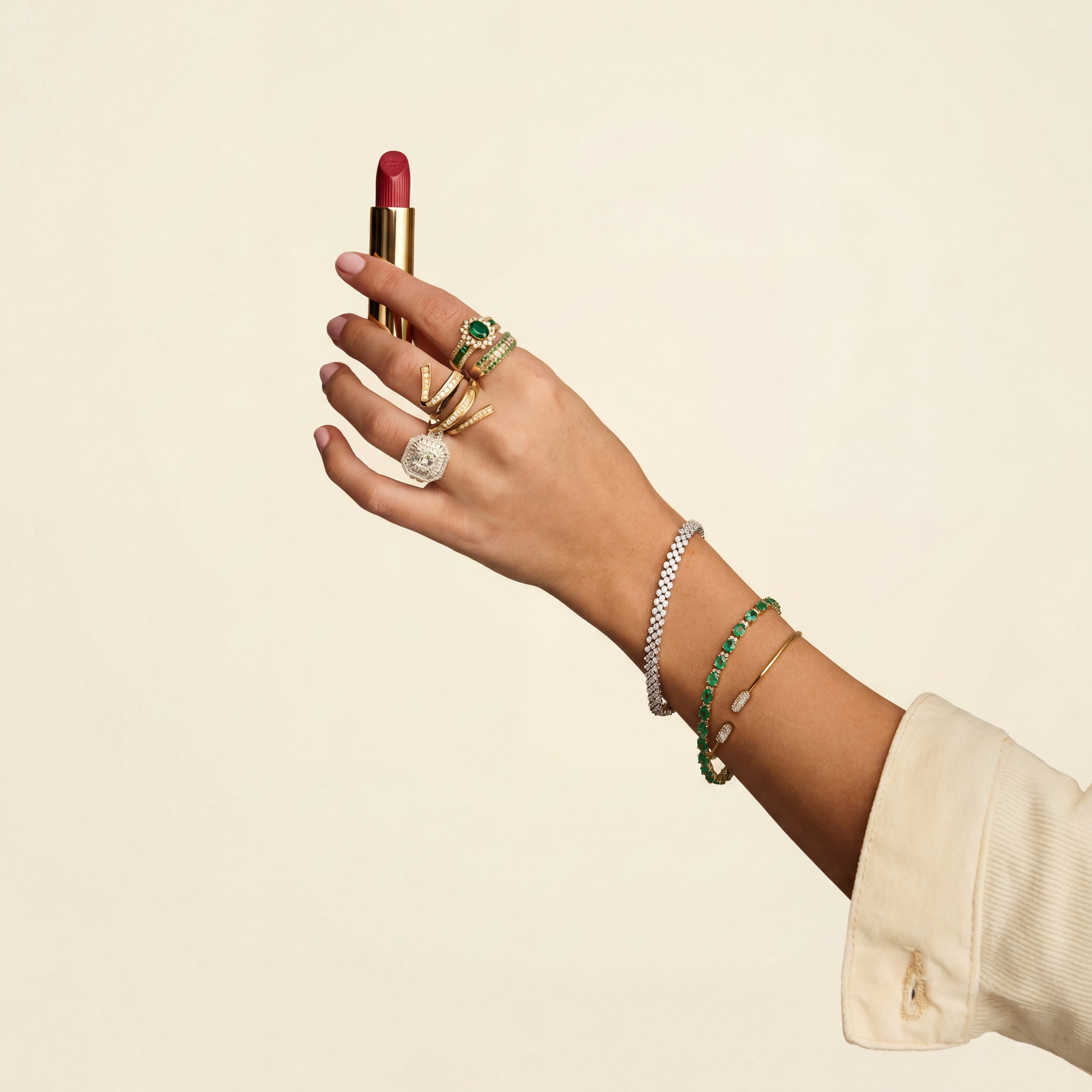 Woman holding red lipstick