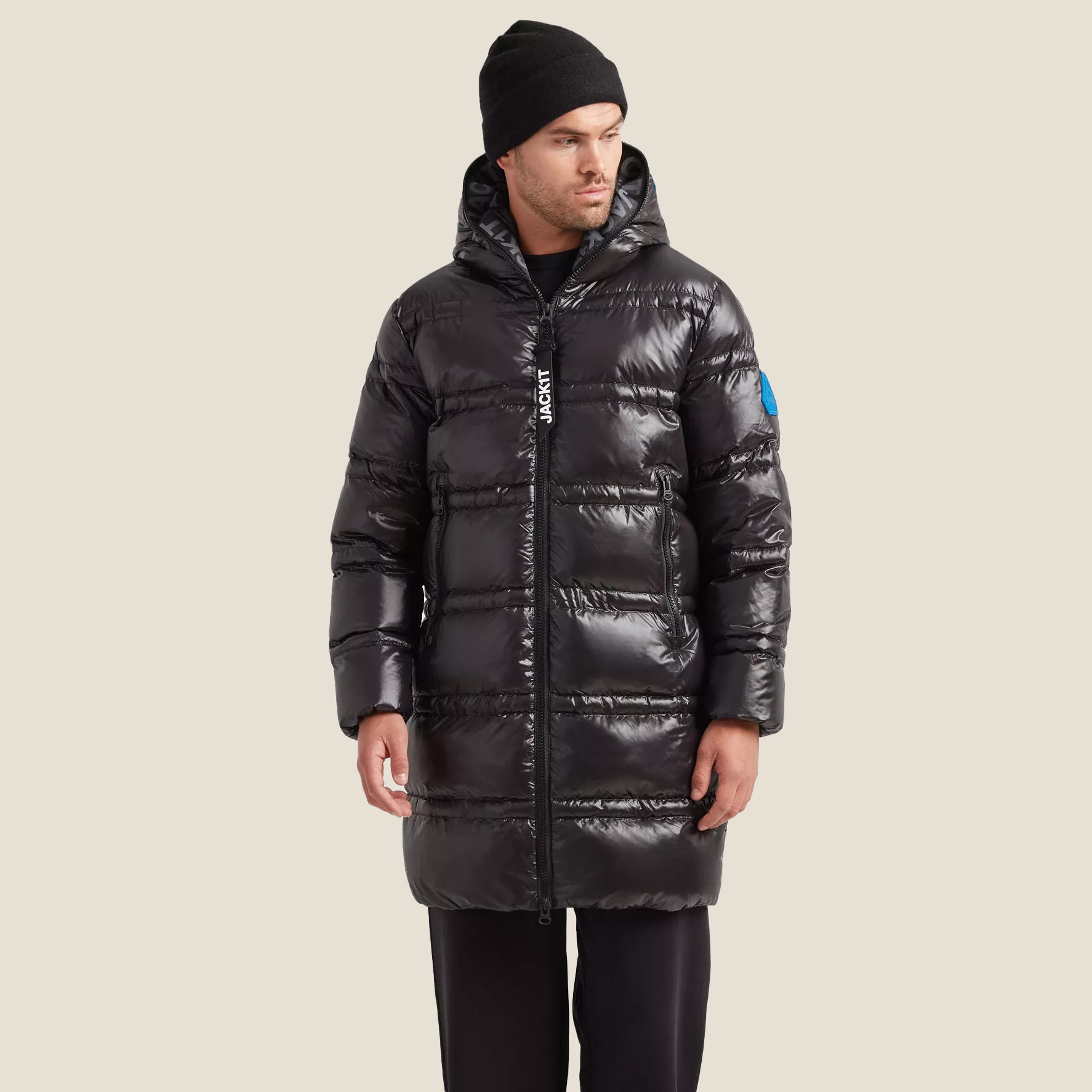 Man in black long puffer coat
