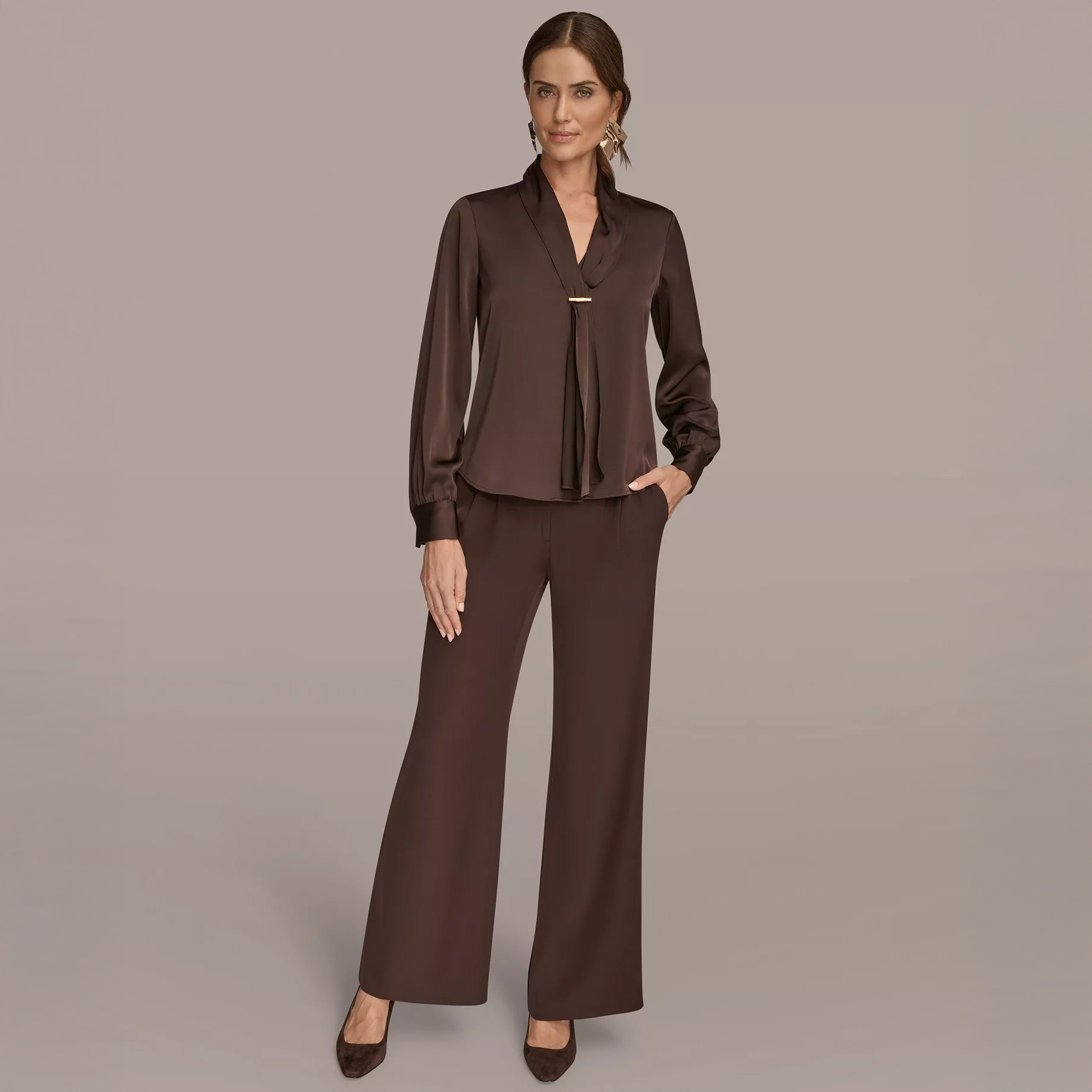 Woman in brown monochromatic outfit