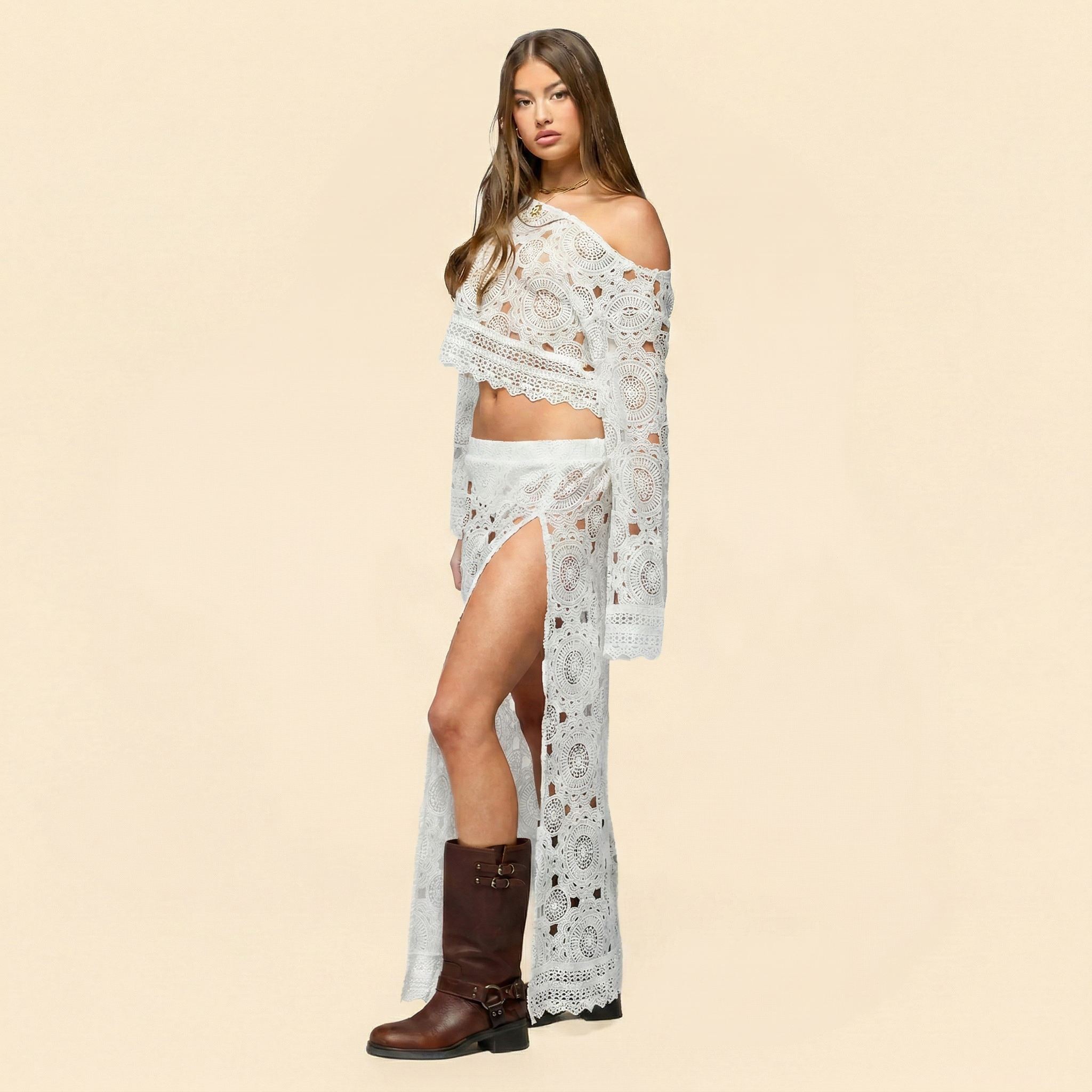 Woman in music festival maxi skirt