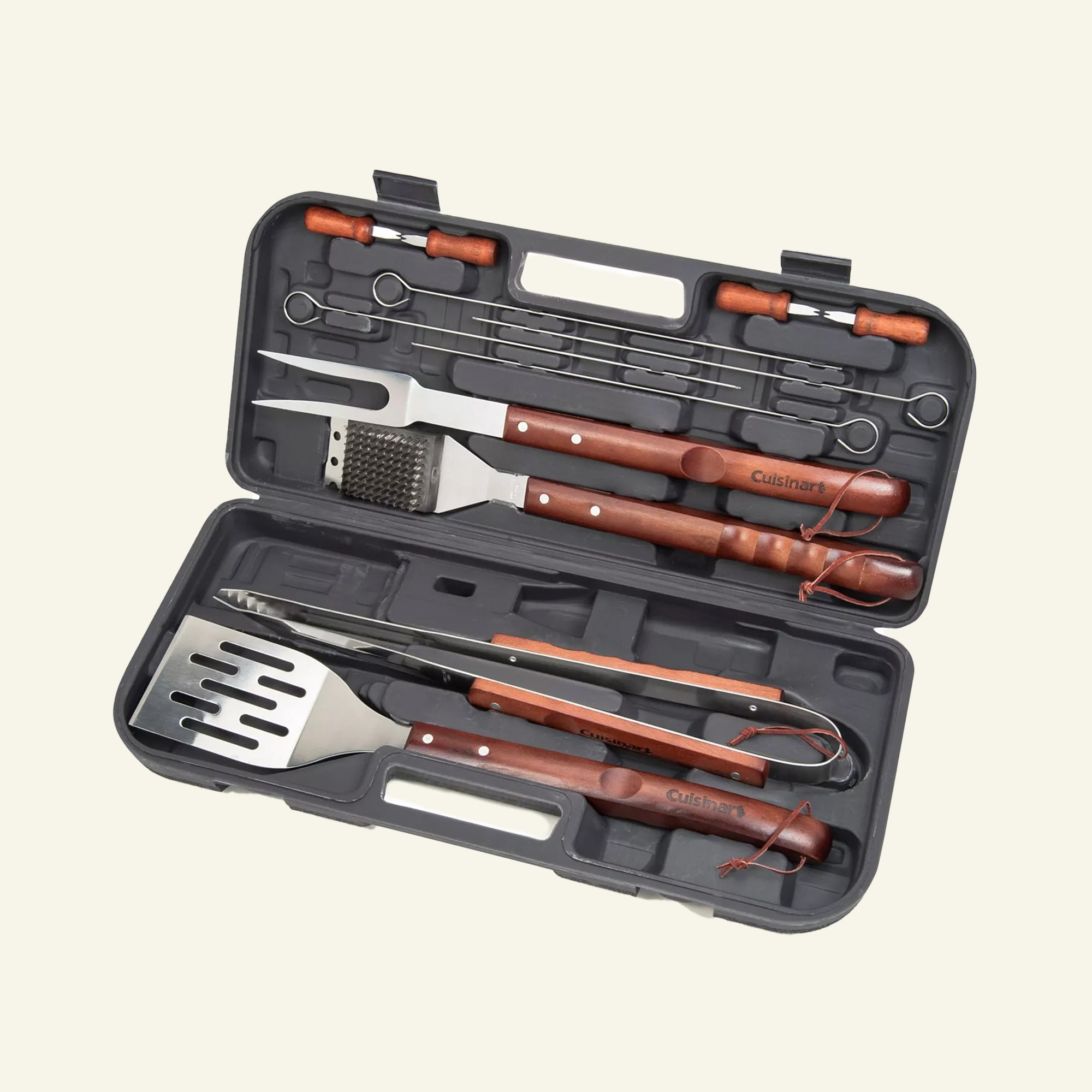 Outdoor entertaining wooden handle grilling tools
