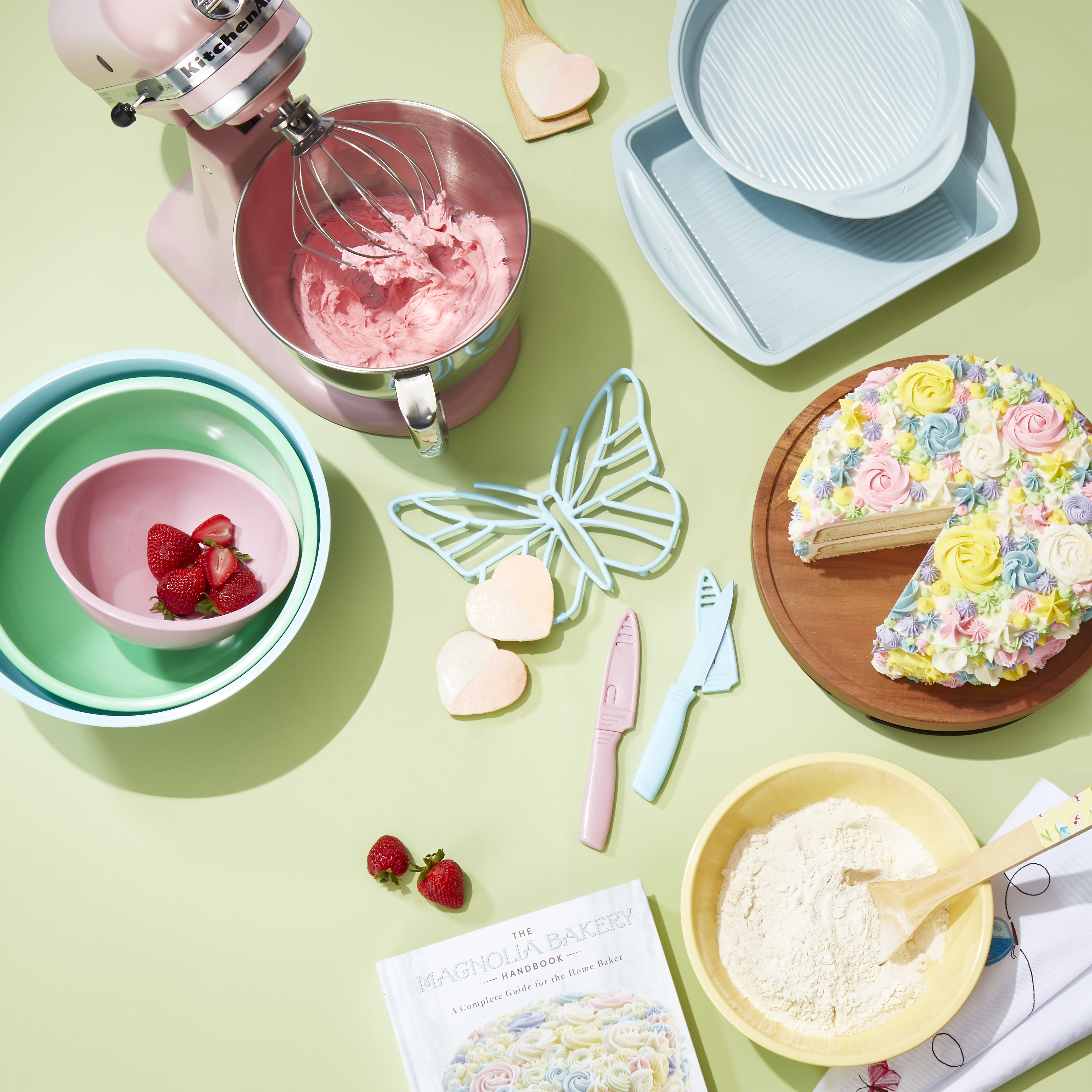Decorating cake with large icing spatula