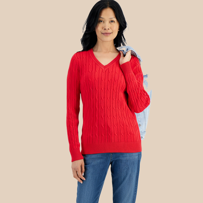 Woman in red sweater