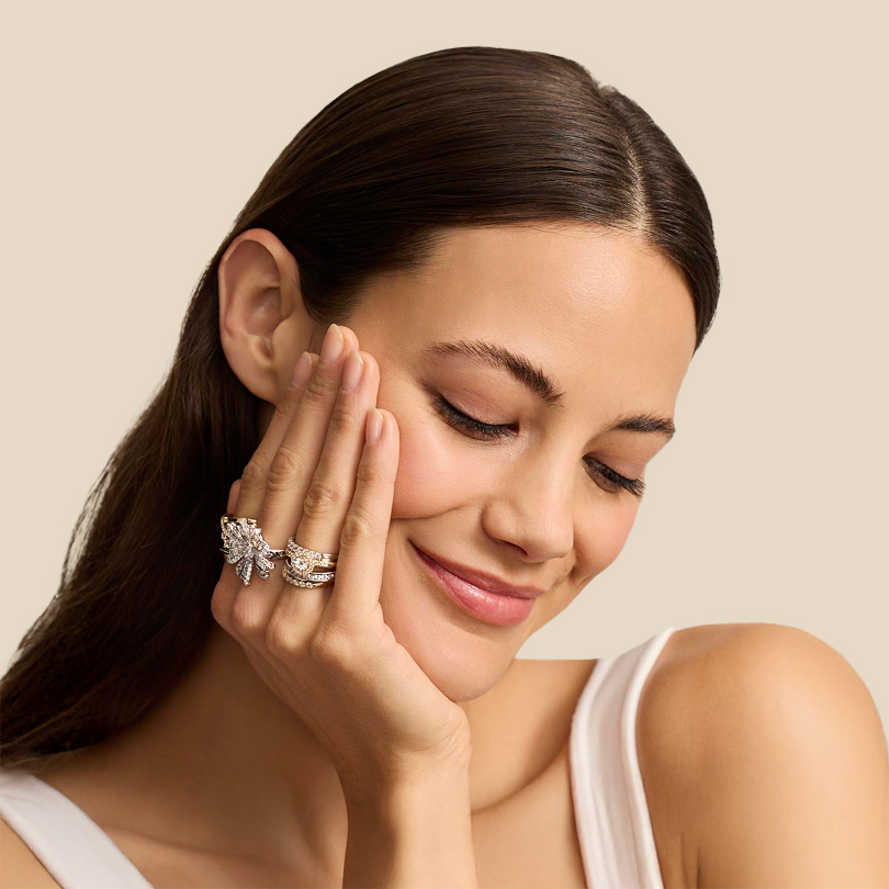 Woman wearing stackable rings