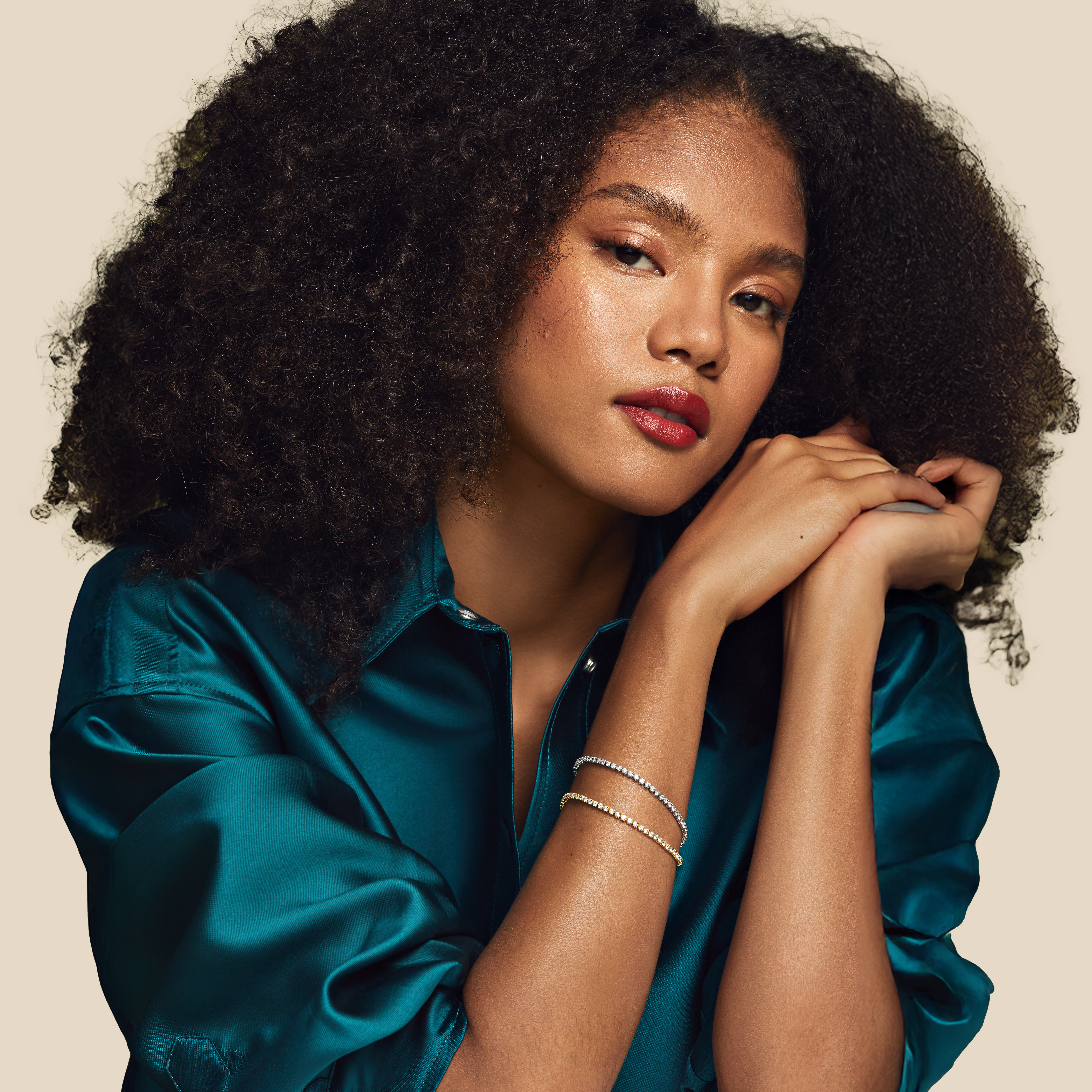 Woman wearing tennis bracelets