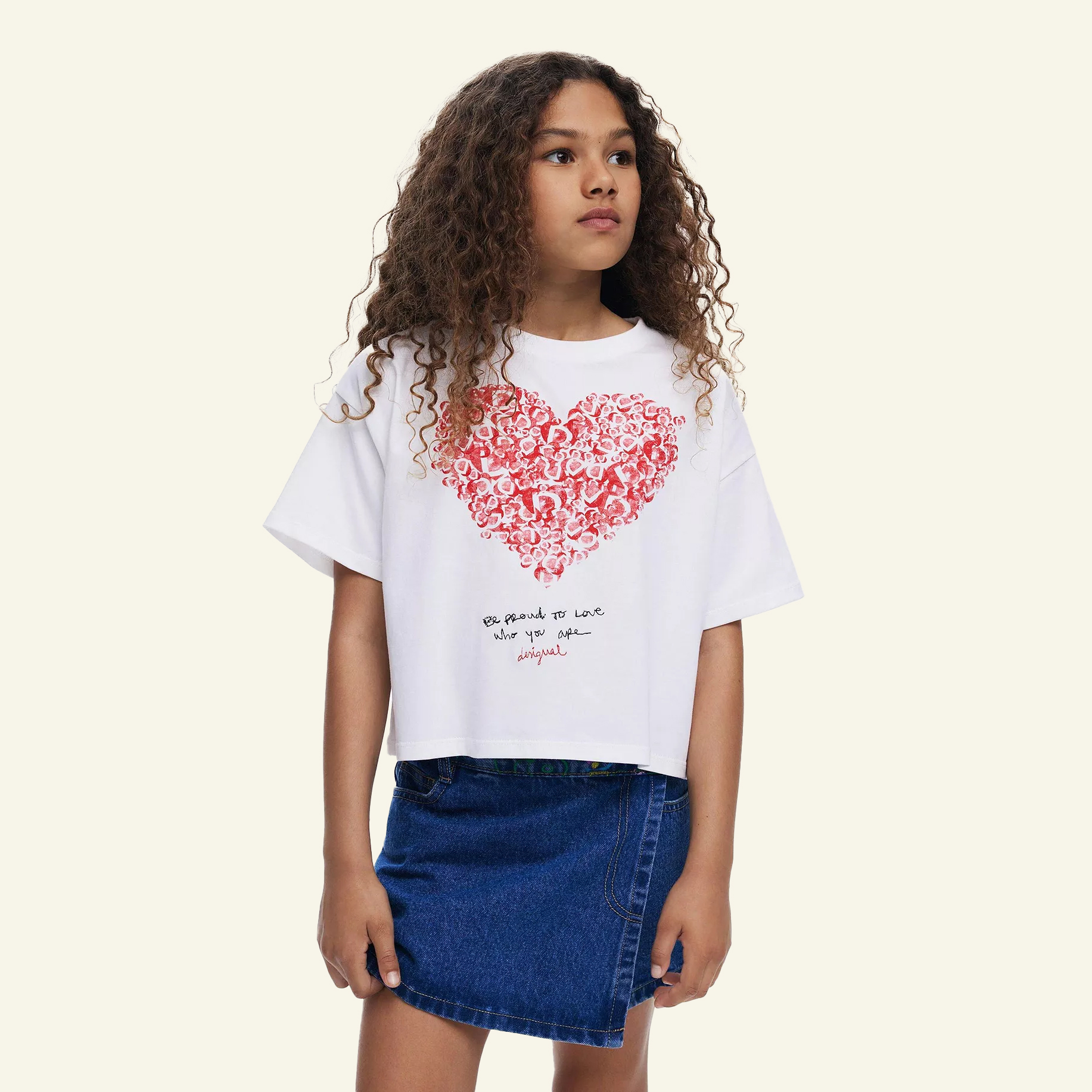 Girl in Valentines day heart t-shirt