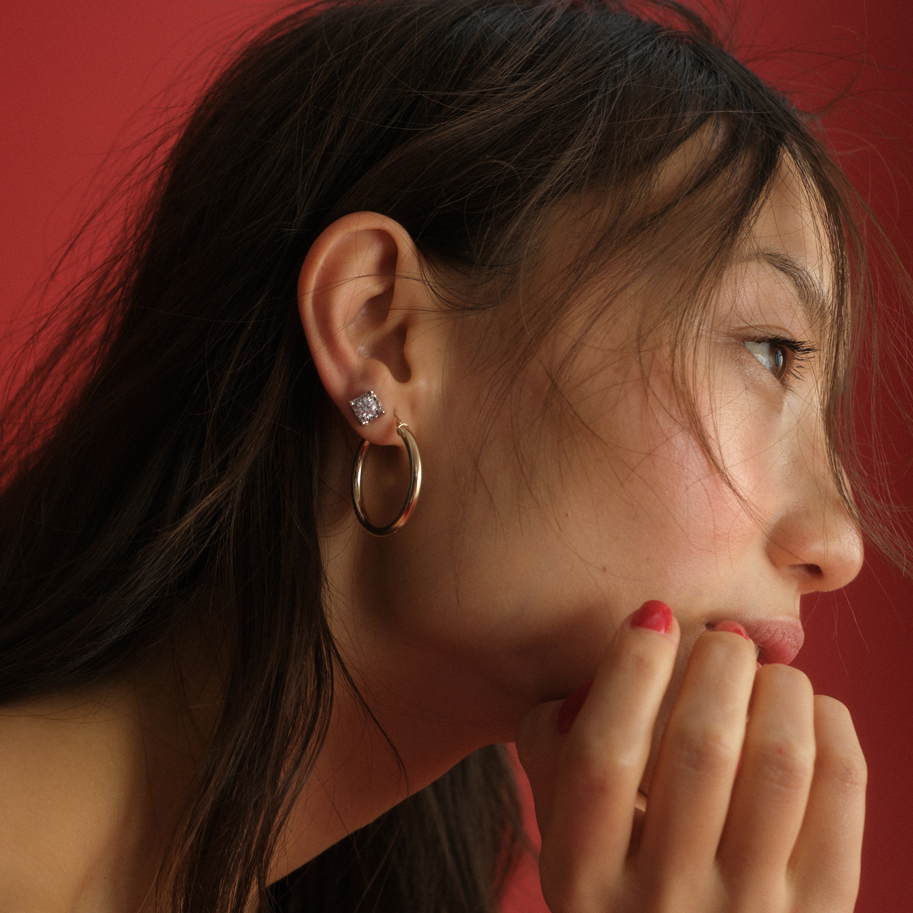 Woman wearing earrings