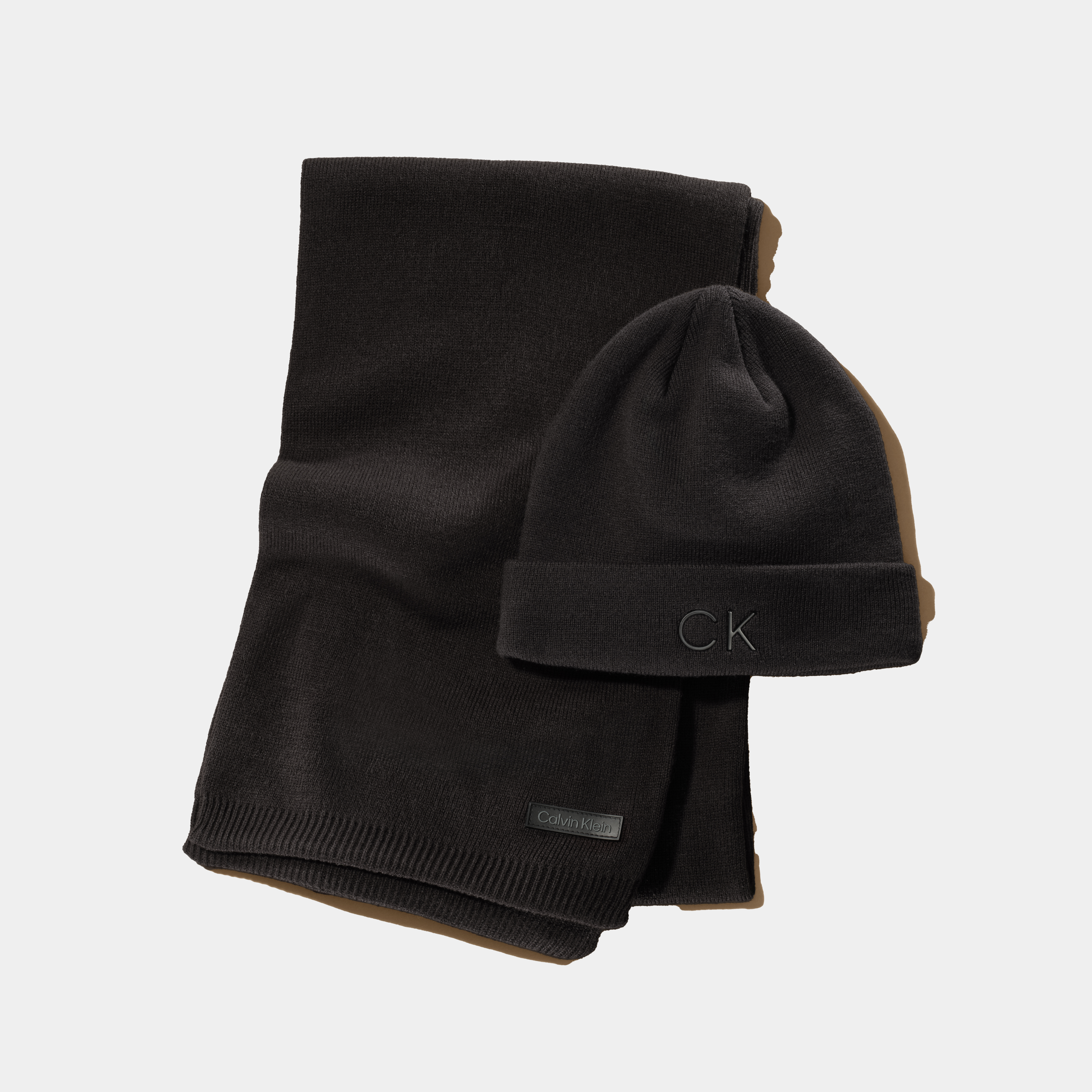 Calvin Klein black fleece scarf and beanie