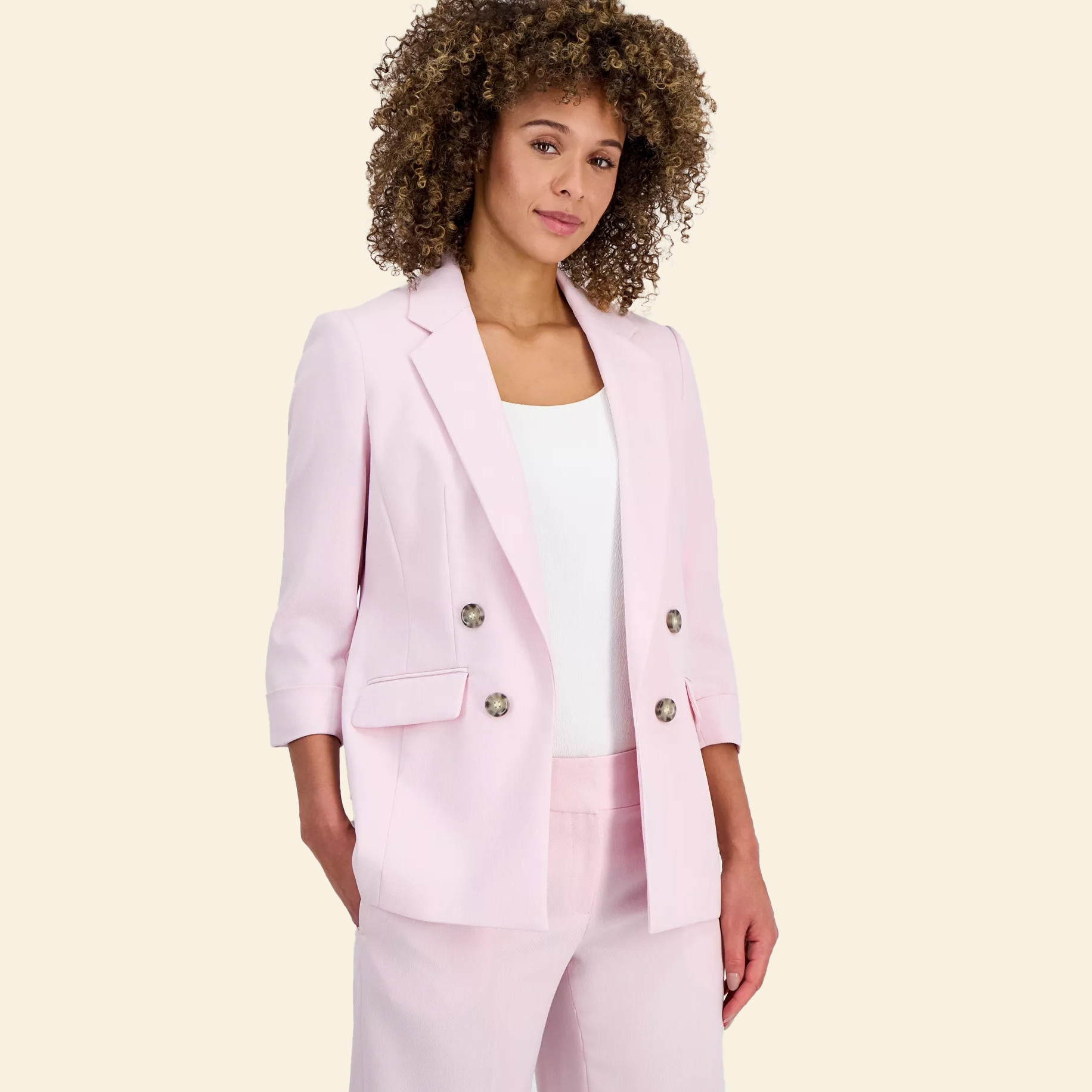 Woman in double-breasted blazer