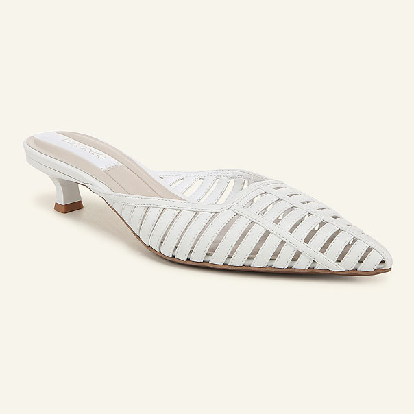 white leather pointed kitten heels