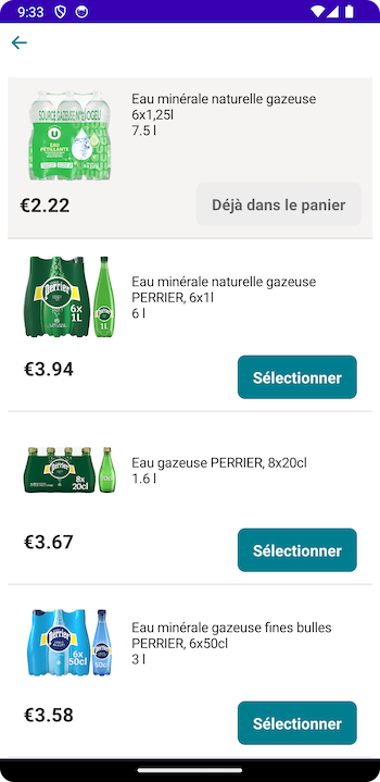 A screenshot of the Item Selector page