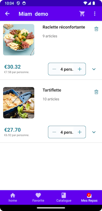 A screenshot of the My Meals page