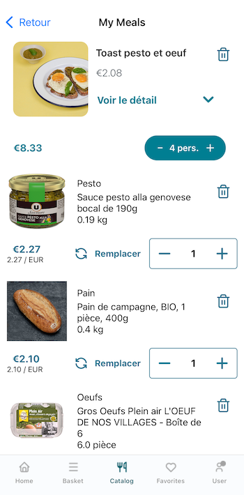 A screenshot of the My Meals page