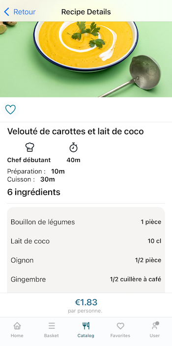 A screenshot of the Recipe Details page